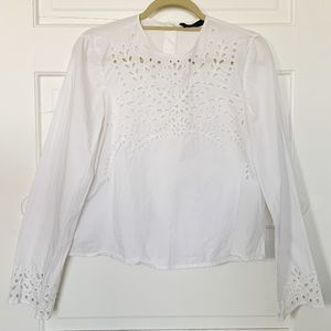 Zara White Embroidered Poplin Blouse